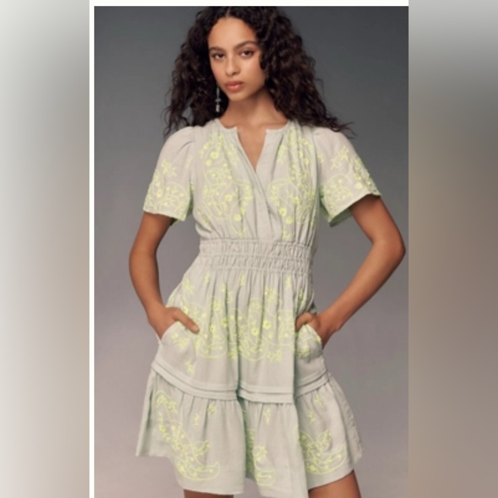 Embroidered Light Green Sumerset Dress